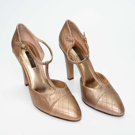 Louis Vuitton Bronze Leather Ankle Strap Heels Shoes