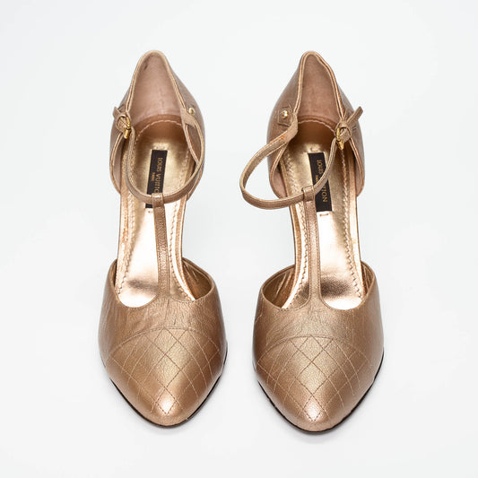 Louis Vuitton Bronze Leather Ankle Strap Heels Shoes