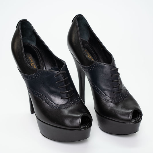 Louis Vuitton Black Leather Platform Oxford Heels Shoes