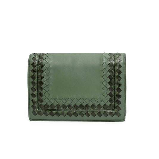 Bottega Veneta Woven Chain Flap Bag Green