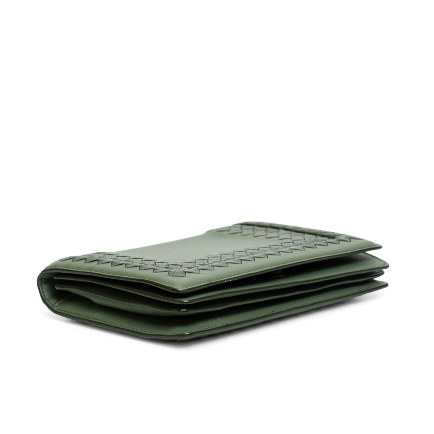 Bottega Veneta Woven Chain Flap Bag Green