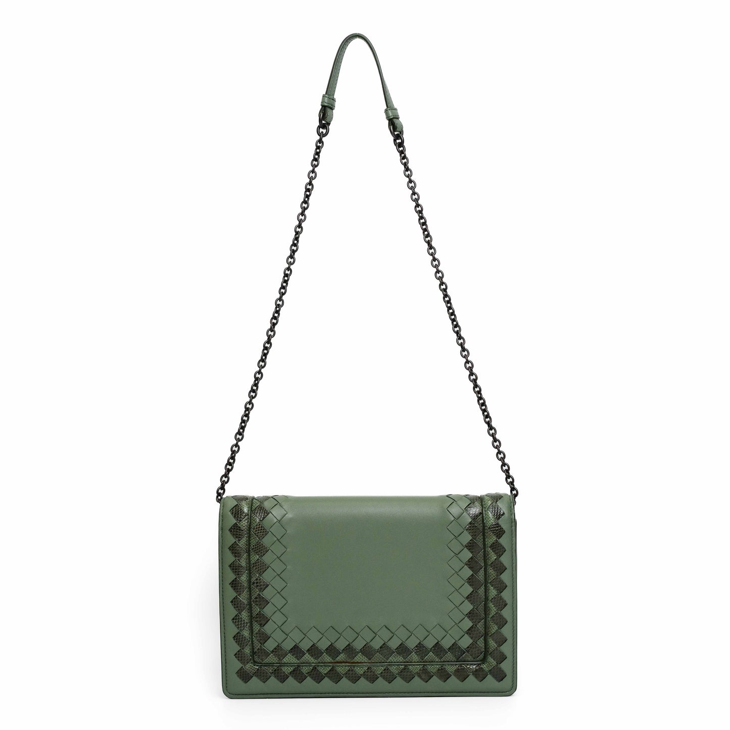 Bottega Veneta Woven Chain Flap Bag Green