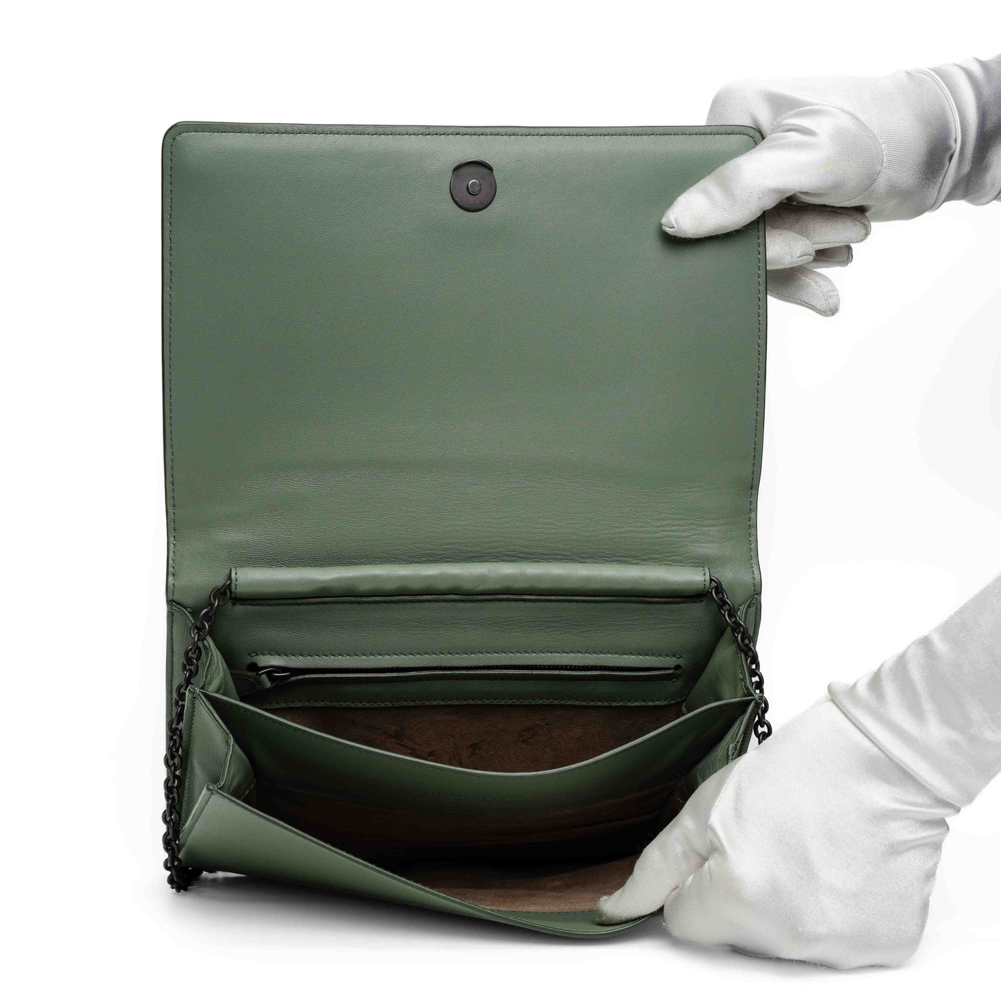 Bottega Veneta Woven Chain Flap Bag Green