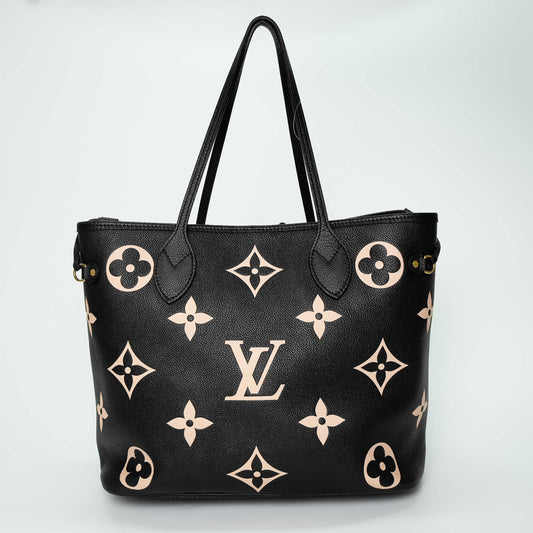 Louis Vuitton Black Beige Monogram Empreinte Neverfull Handbag