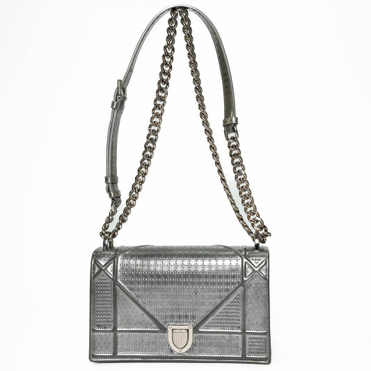 Christian Dior Diorama Silver Grained Leather Handbag