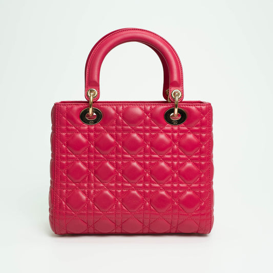 Christian Dior Lady Dior Hot Pink Medium Top Handle Handbag