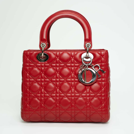 Christian Dior Lady Dior Red Medium Top Handle Handbag