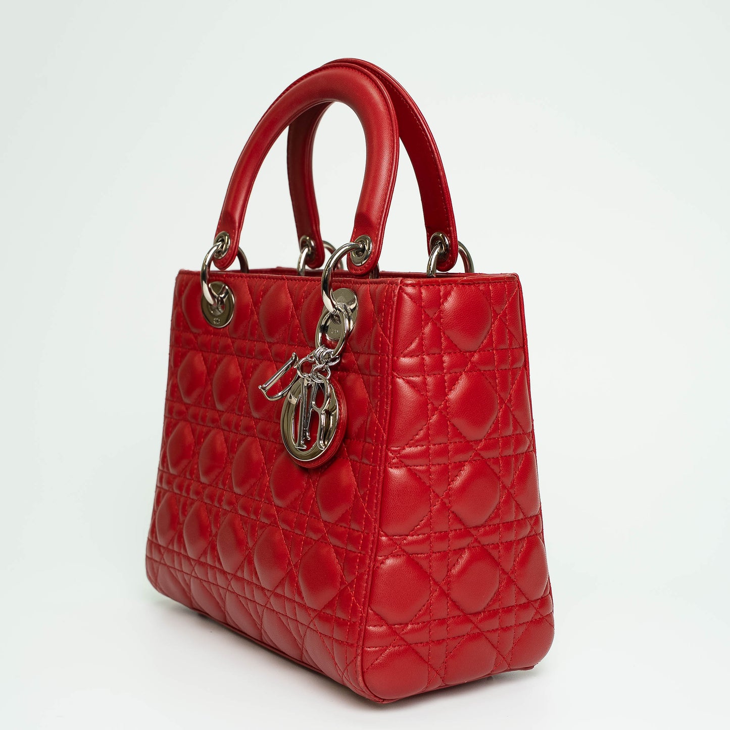 Christian Dior Lady Dior Red Medium Top Handle Handbag