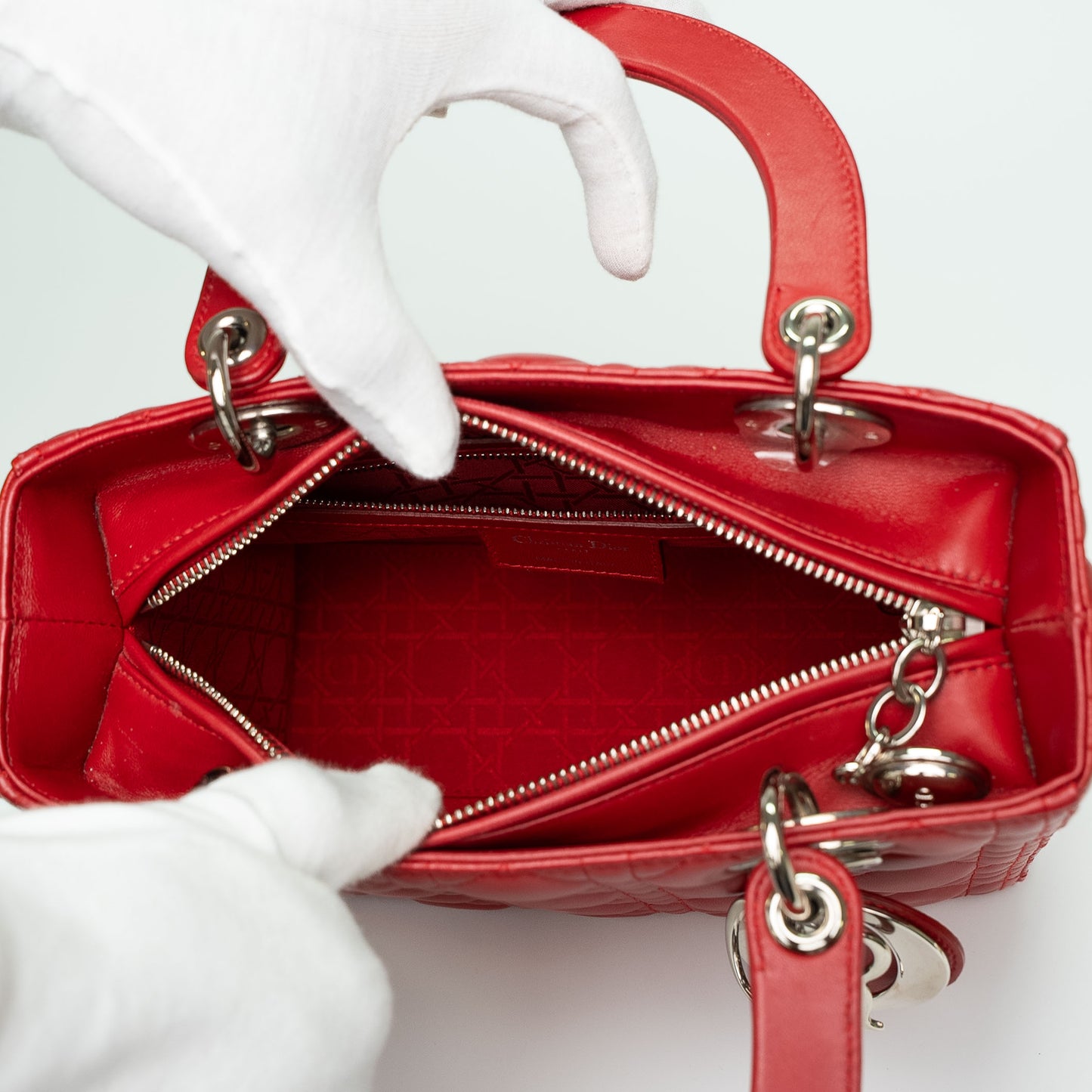 Christian Dior Lady Dior Red Medium Top Handle Handbag