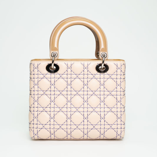 Christian Dior Lady Dior Two-Tone Cannage Medium Top Handle Handbag