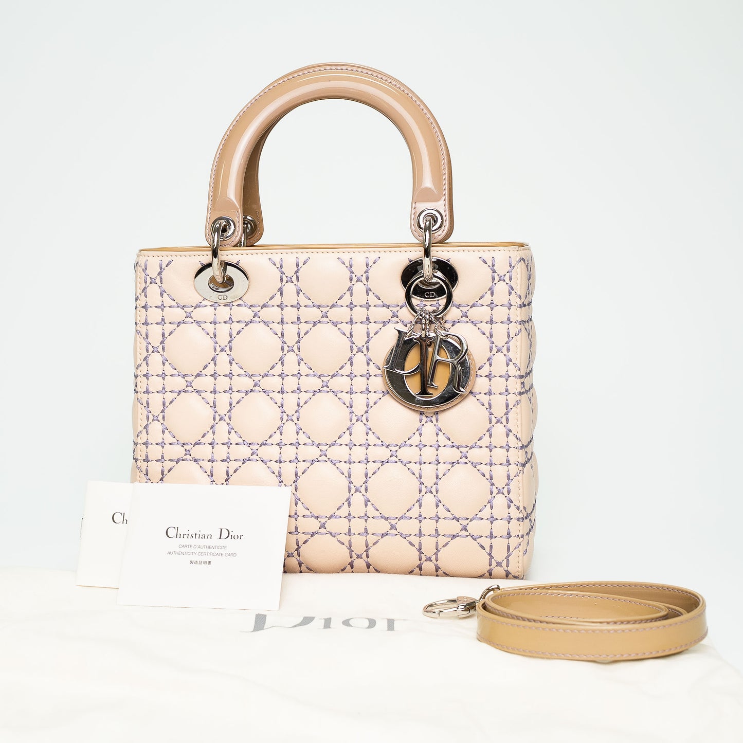 Christian Dior Lady Dior Two-Tone Cannage Medium Top Handle Handbag