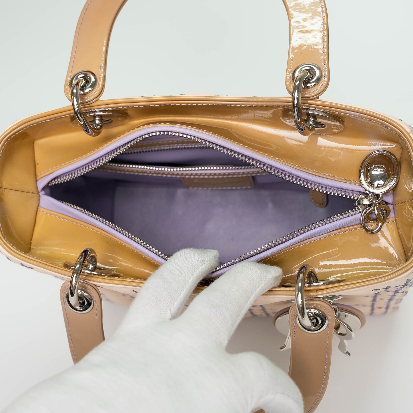 Christian Dior Lady Dior Two-Tone Cannage Medium Top Handle Handbag