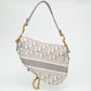 Christian Dior White & Grey Oblique Canvas Saddle Handbag