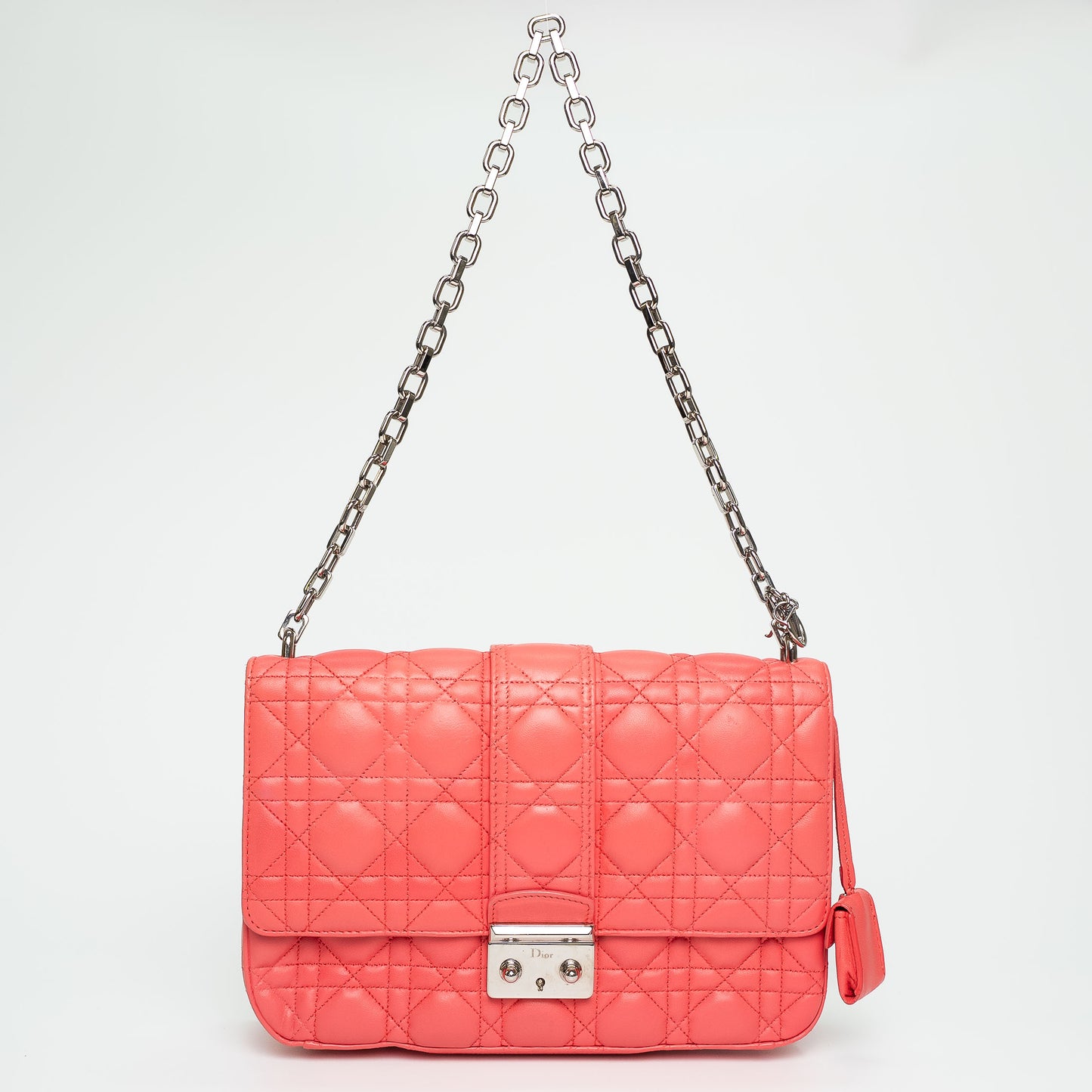 Christian Dior Coral Cannage Quilted Leather Shoulder Bag