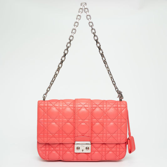 Christian Dior Coral Cannage Quilted Leather Shoulder Bag