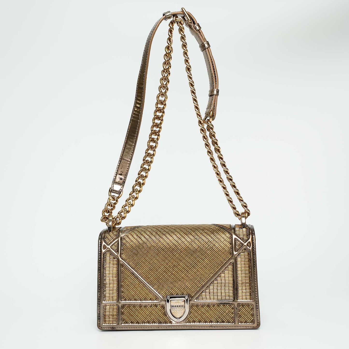 Christian Dior Gold Cannage Beaded Flap Shoulder Bag