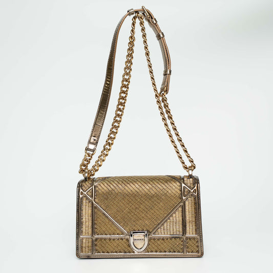 Christian Dior Gold Cannage Beaded Flap Shoulder Bag