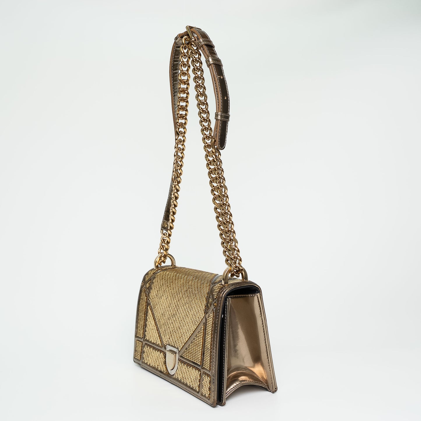 Christian Dior Gold Cannage Beaded Flap Shoulder Bag