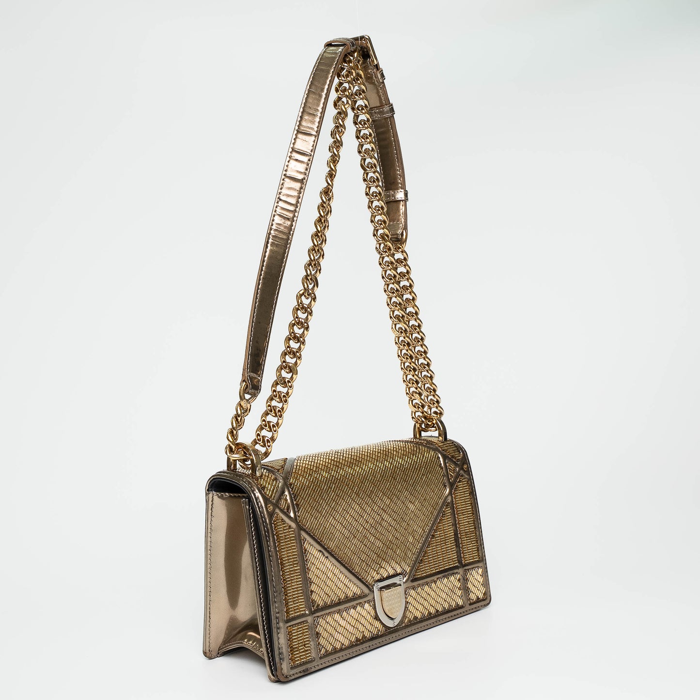 Christian Dior Gold Cannage Beaded Flap Shoulder Bag