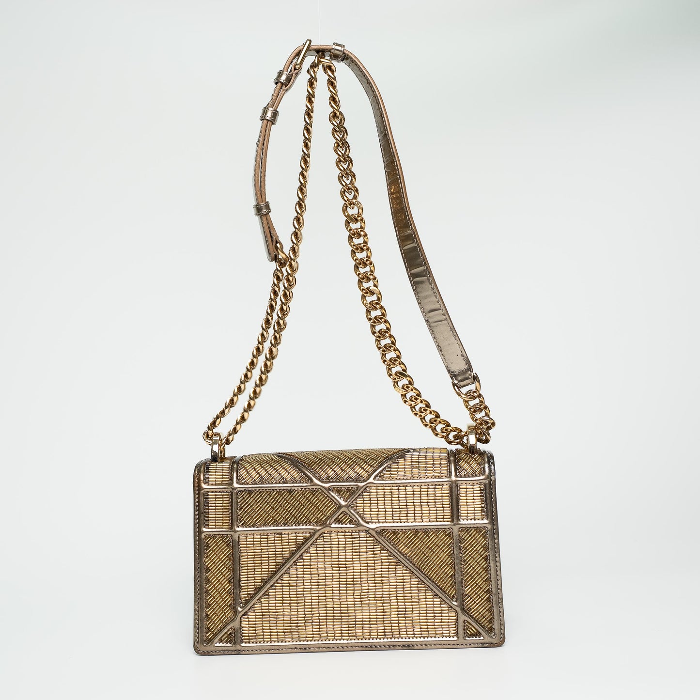 Christian Dior Gold Cannage Beaded Flap Shoulder Bag