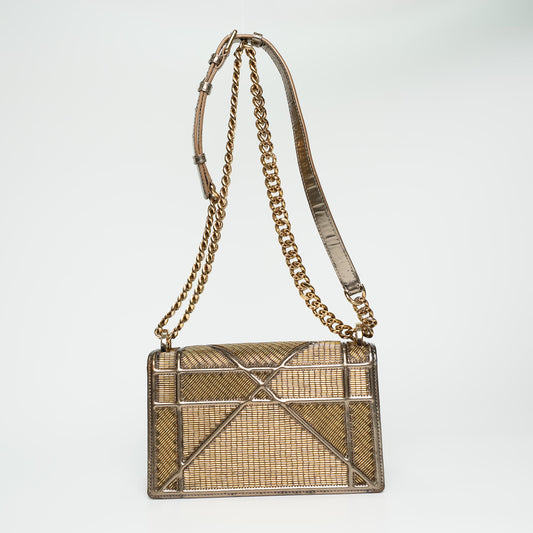 Christian Dior Gold Cannage Beaded Flap Shoulder Bag