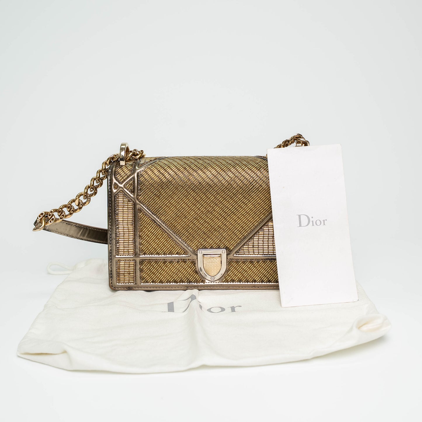 Christian Dior Gold Cannage Beaded Flap Shoulder Bag