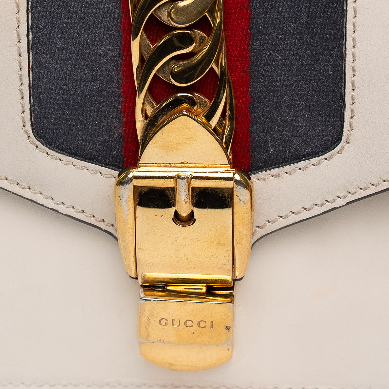 Gucci Sylvie Cream White Leather Flap Shoulder Bag