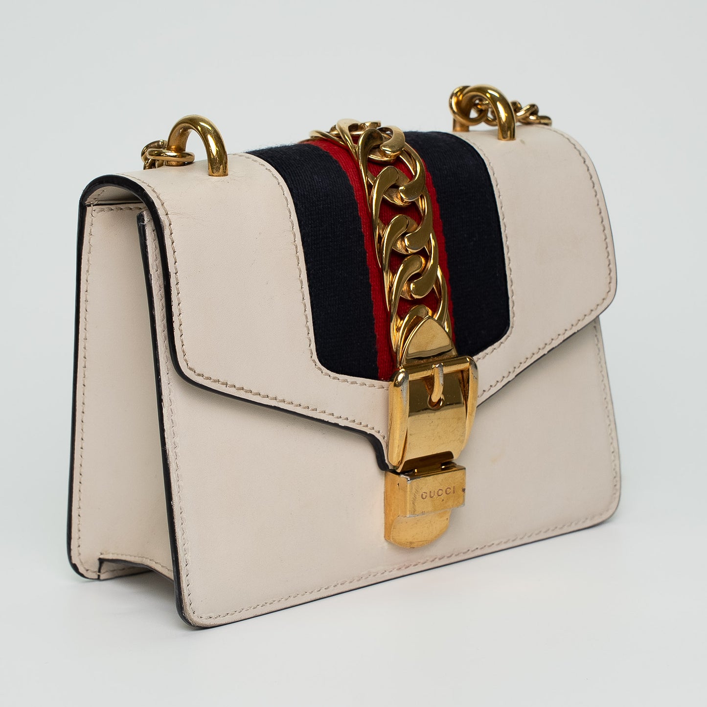 Gucci Sylvie Cream White Leather Flap Shoulder Bag