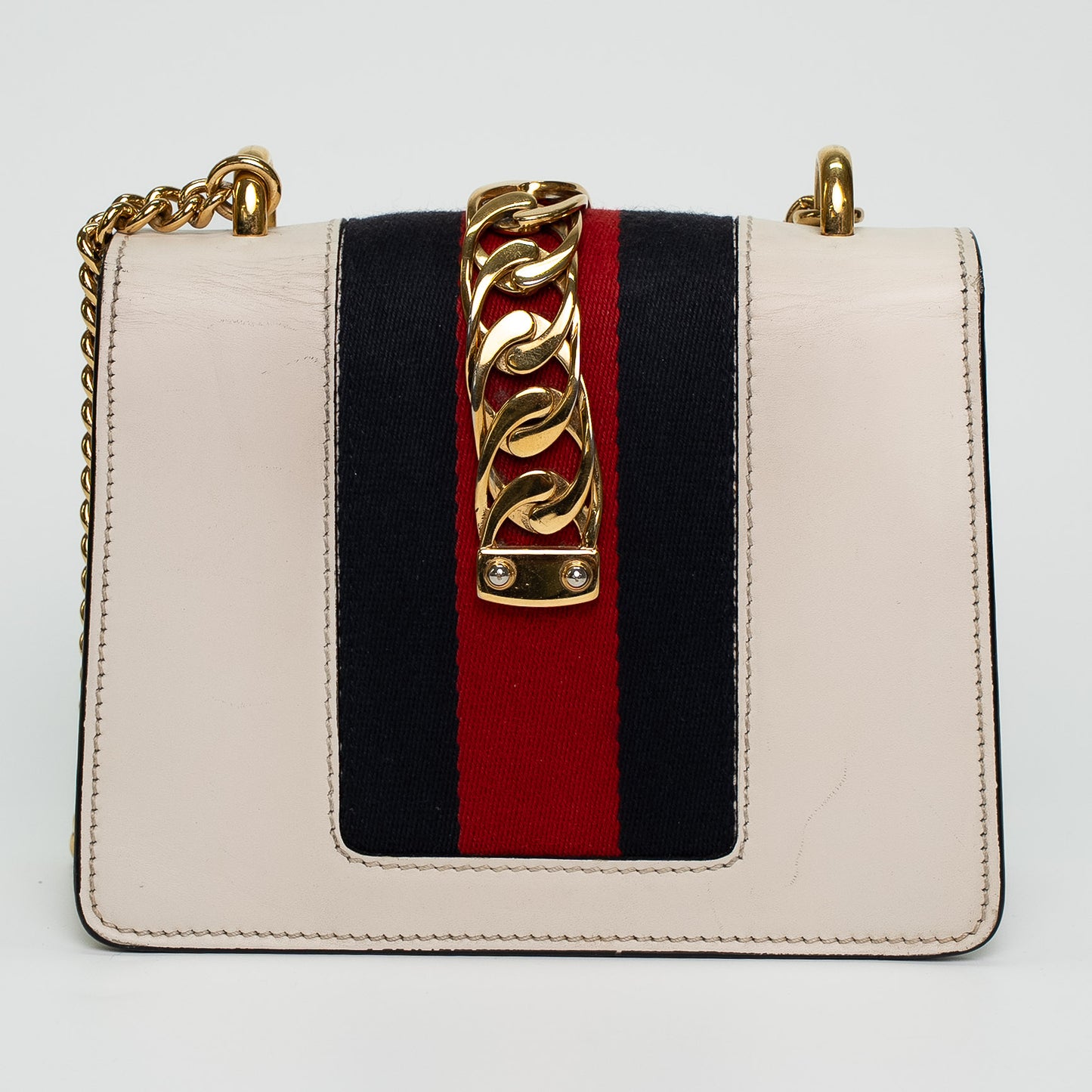Gucci Sylvie Cream White Leather Flap Shoulder Bag