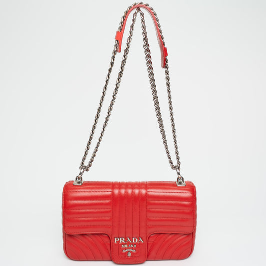 Prada Diagramme Red Quilted Leather Shoulder Bag