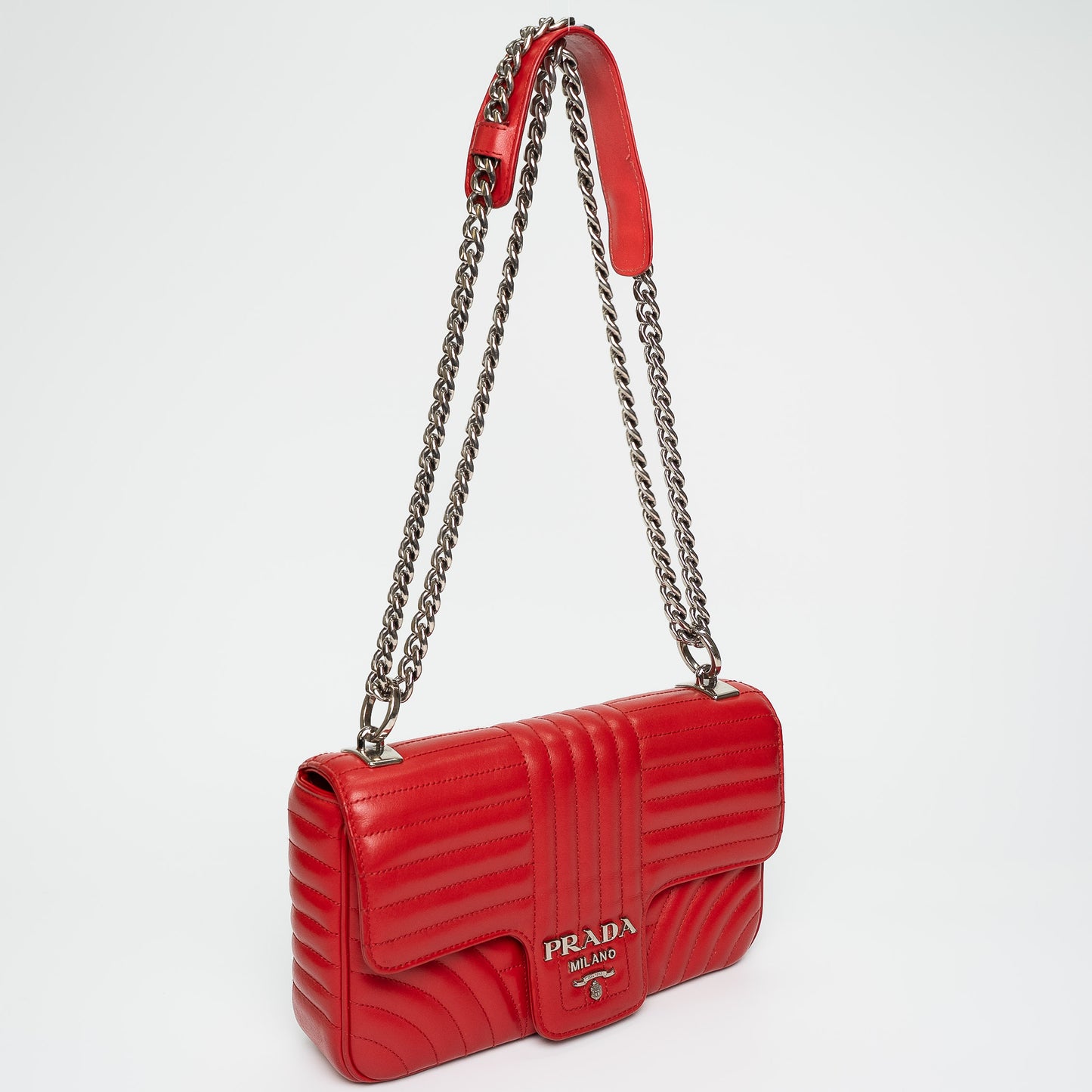 Prada Diagramme Red Quilted Leather Shoulder Bag