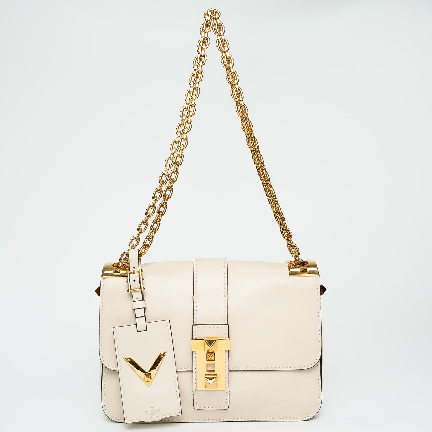 Valentino Garavani Rockstud V Logo White Shoulder Bag