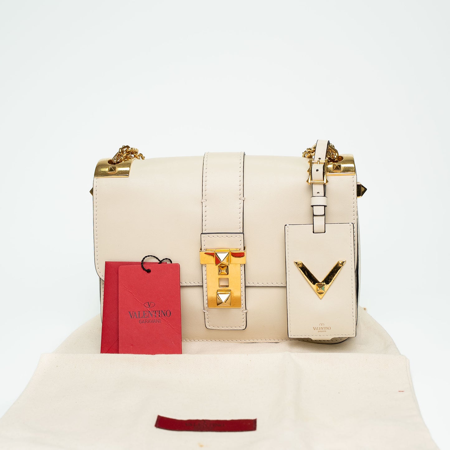 Valentino Garavani Rockstud V Logo White Shoulder Bag