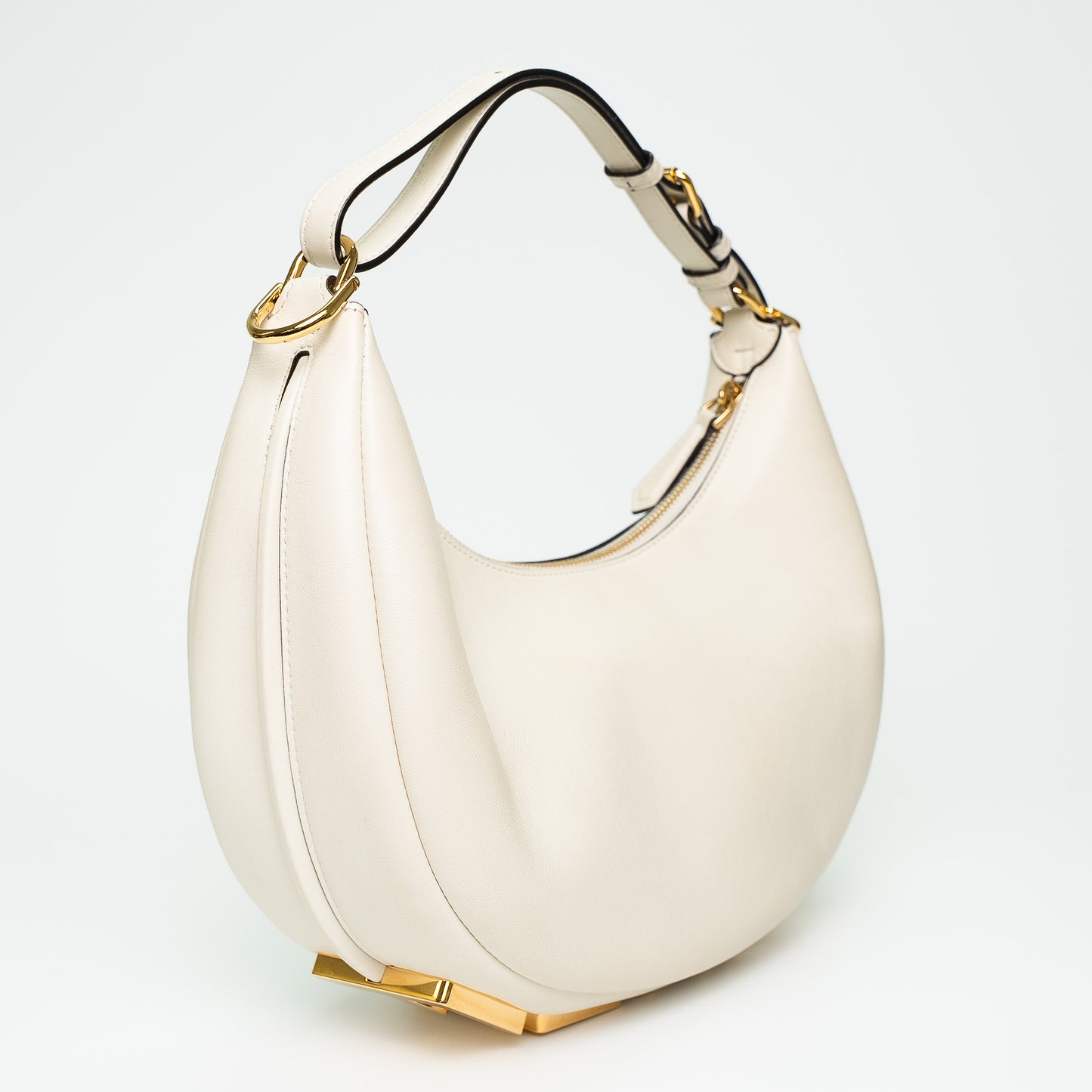 Fendi White Leather Small Moon Shoulder Bag