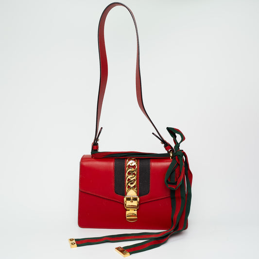 Gucci Hibiscus Red Sylvie Leather Shoulder Bag