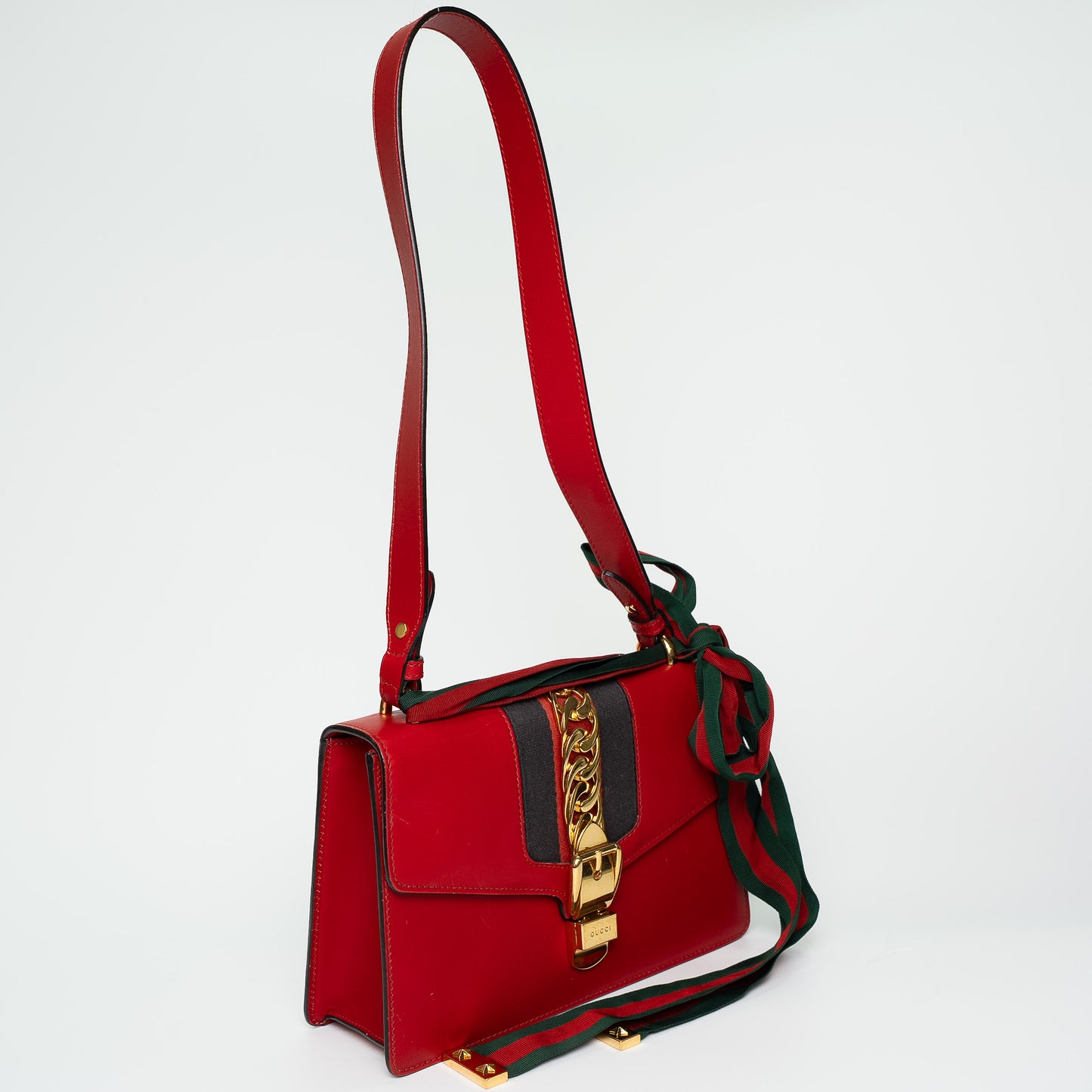 Gucci Hibiscus Red Sylvie Leather Shoulder Bag