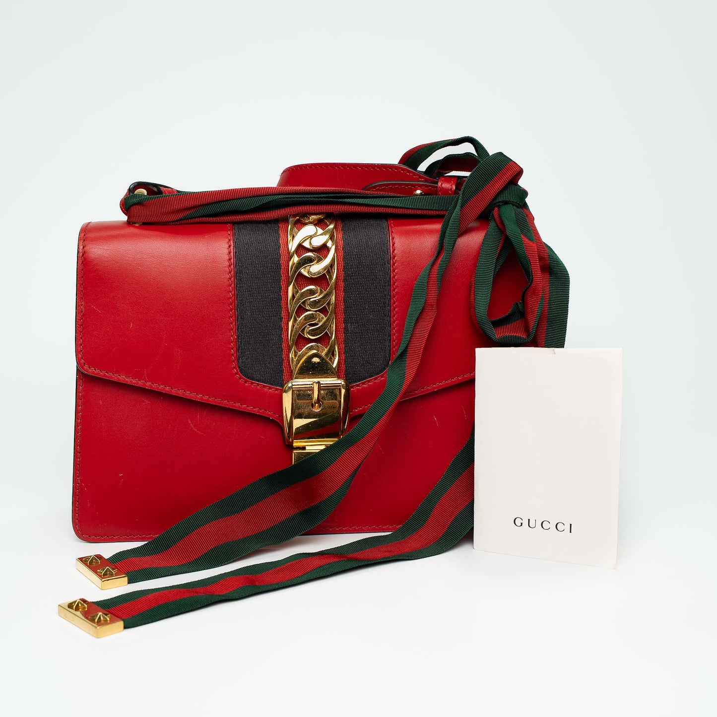 Gucci Hibiscus Red Sylvie Leather Shoulder Bag
