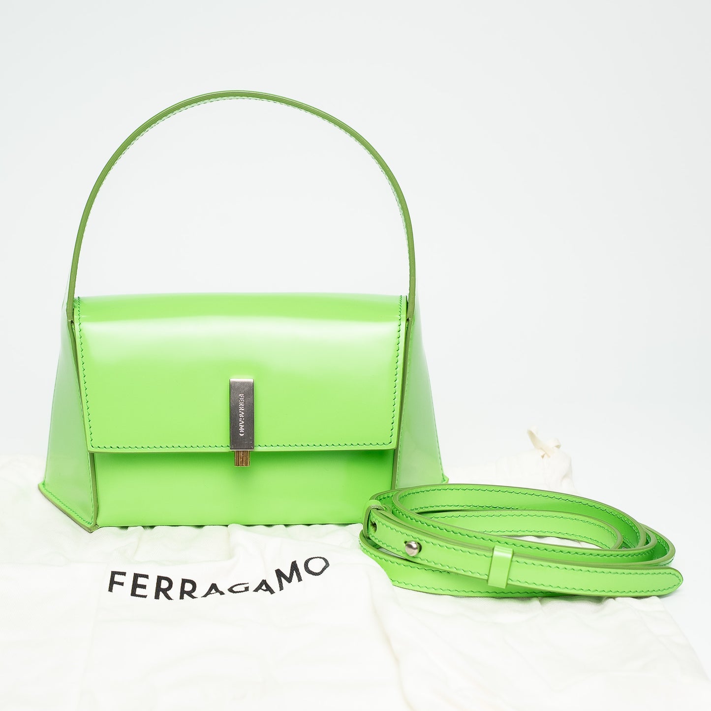 Ferragamo Green Calfskin Geometric Shoulder Bag