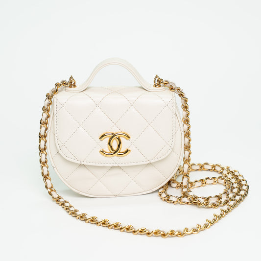 Chanel Mini Round Flap Bag – Ivory Quilted Lambskin