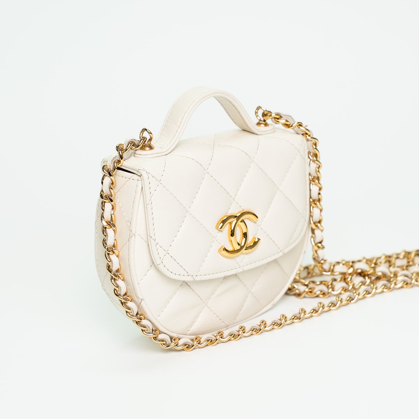 Chanel Mini Round Flap Bag – Ivory Quilted Lambskin