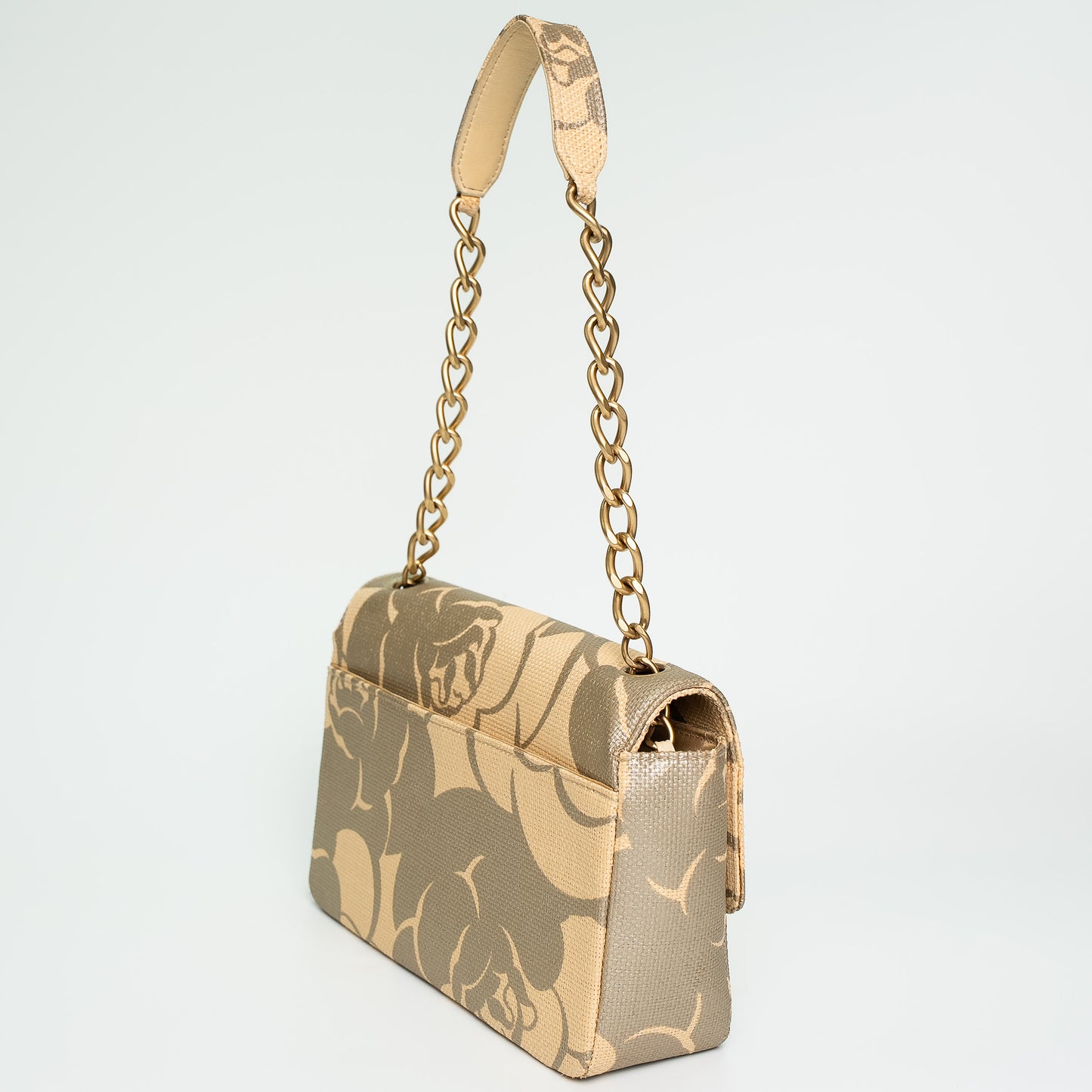 Chanel Camellia Raffia & Leather Chain Shoulder Bag