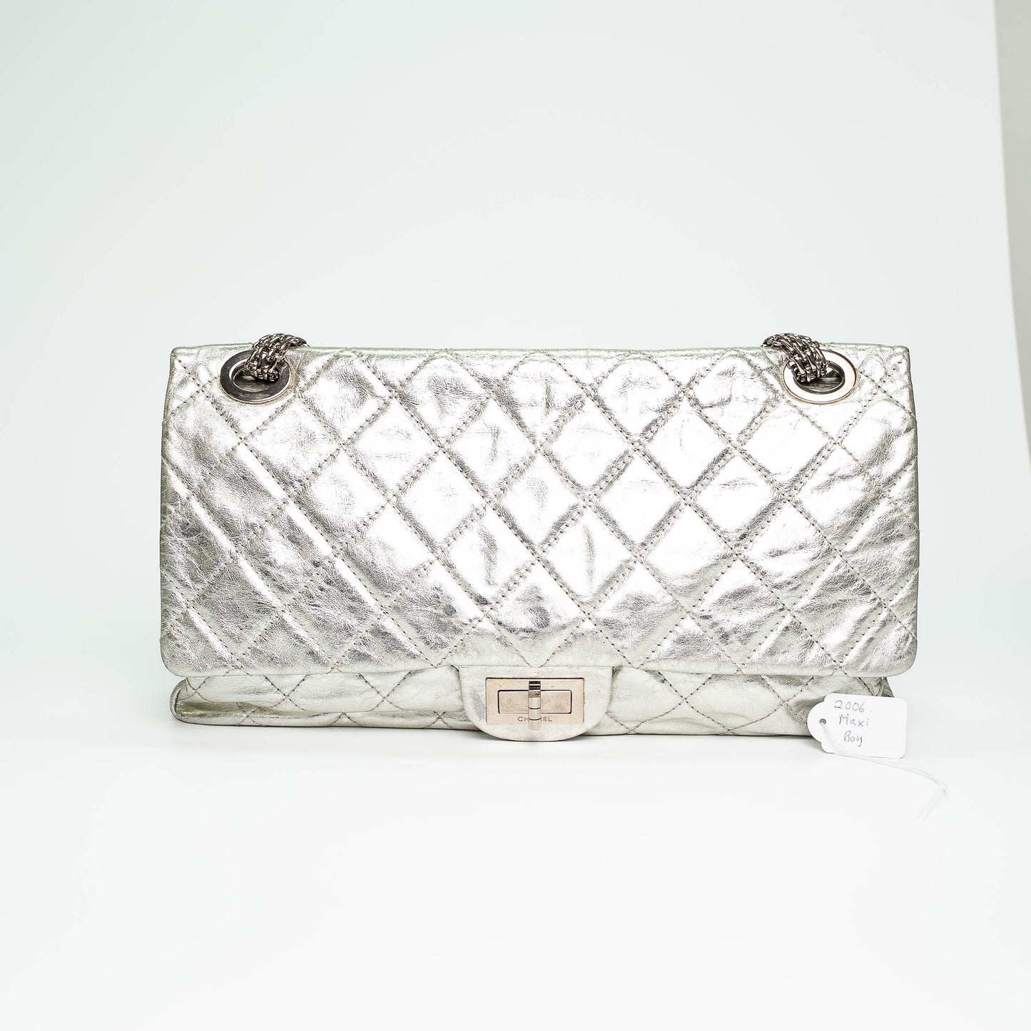 Chanel Metallic Silver Maxi Double Flap Bag (2006)