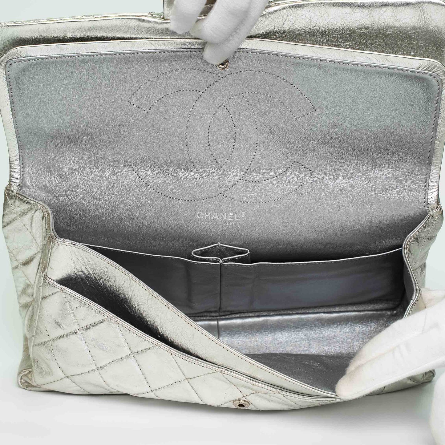 Chanel Metallic Silver Maxi Double Flap Bag (2006)