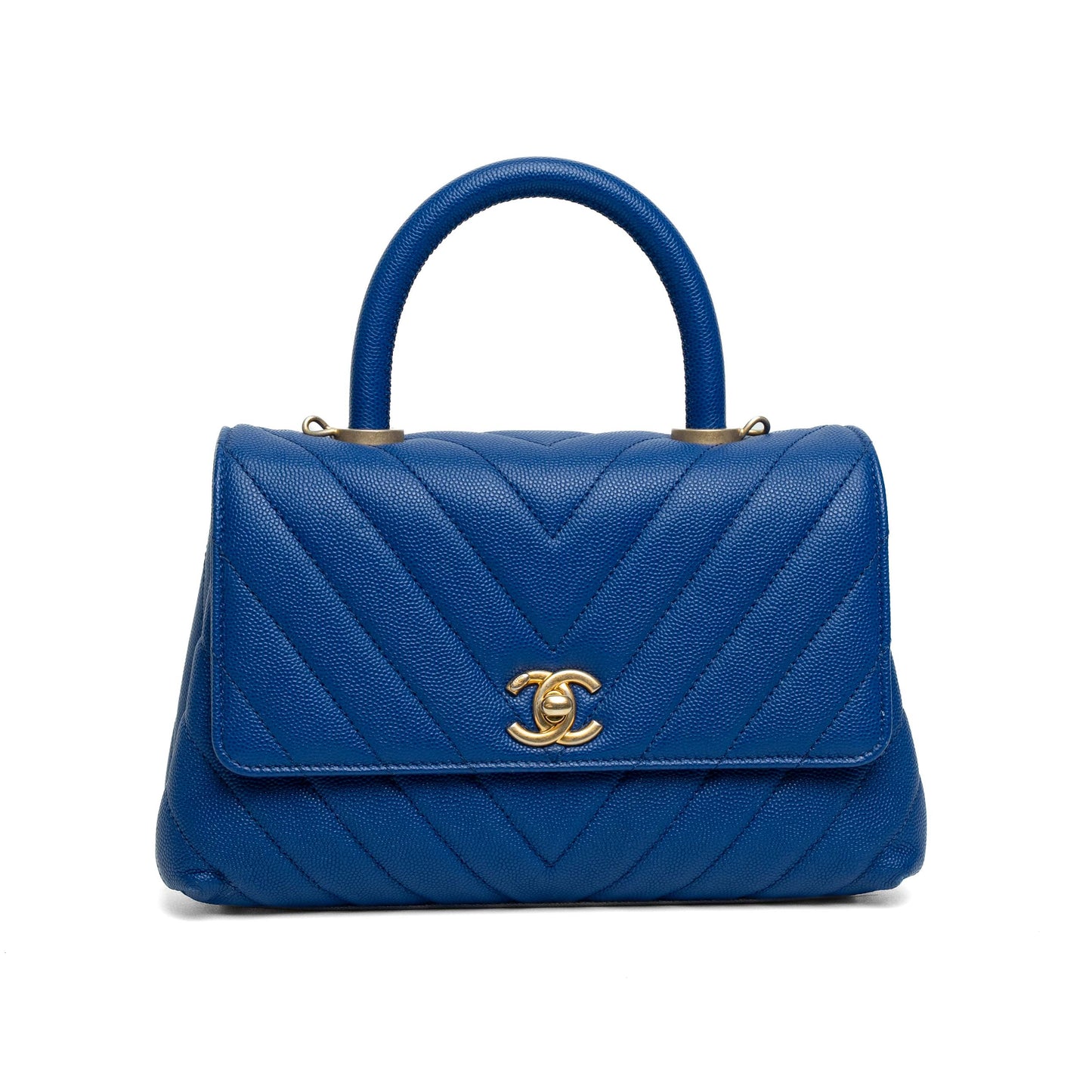 Chanel Blue Chevron Caviar Top Handle Bag