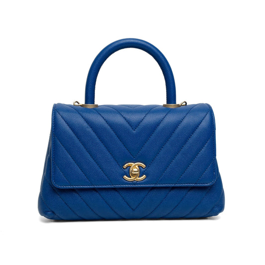Chanel Blue Chevron Caviar Top Handle Bag