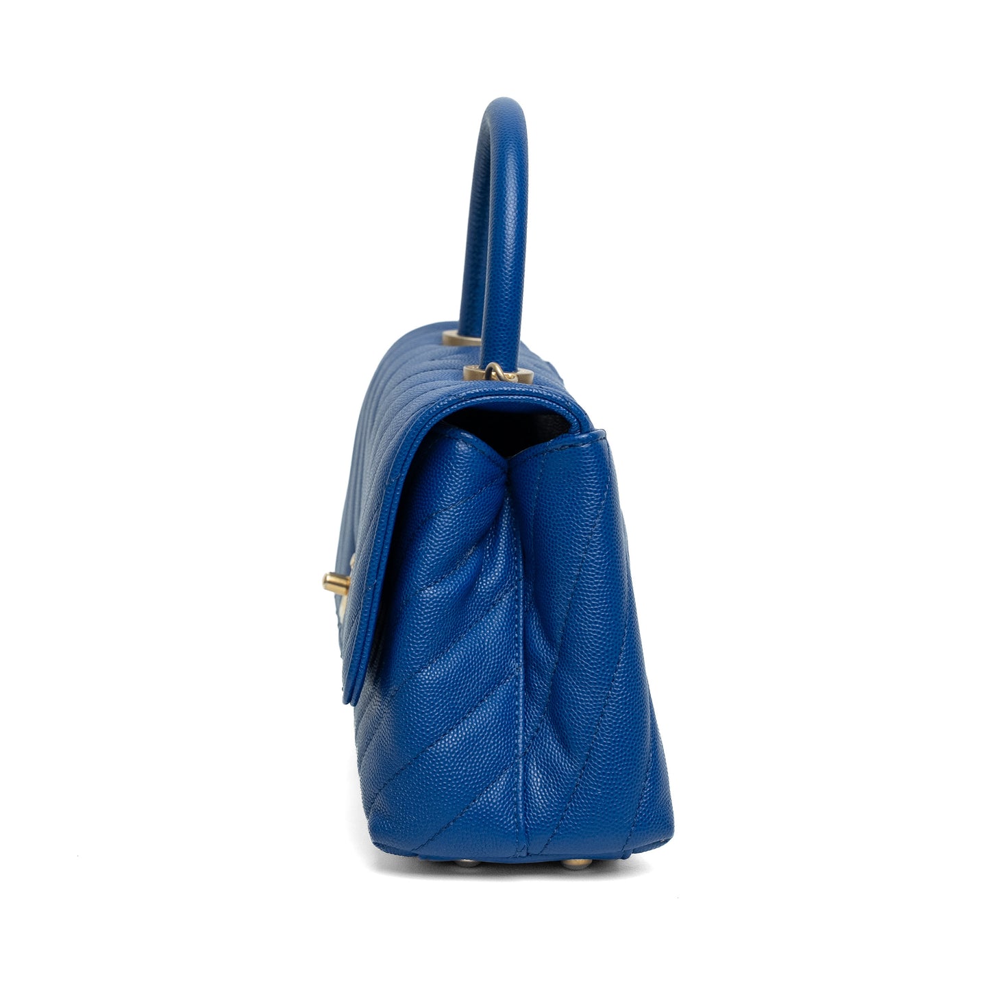 Chanel Blue Chevron Caviar Top Handle Bag