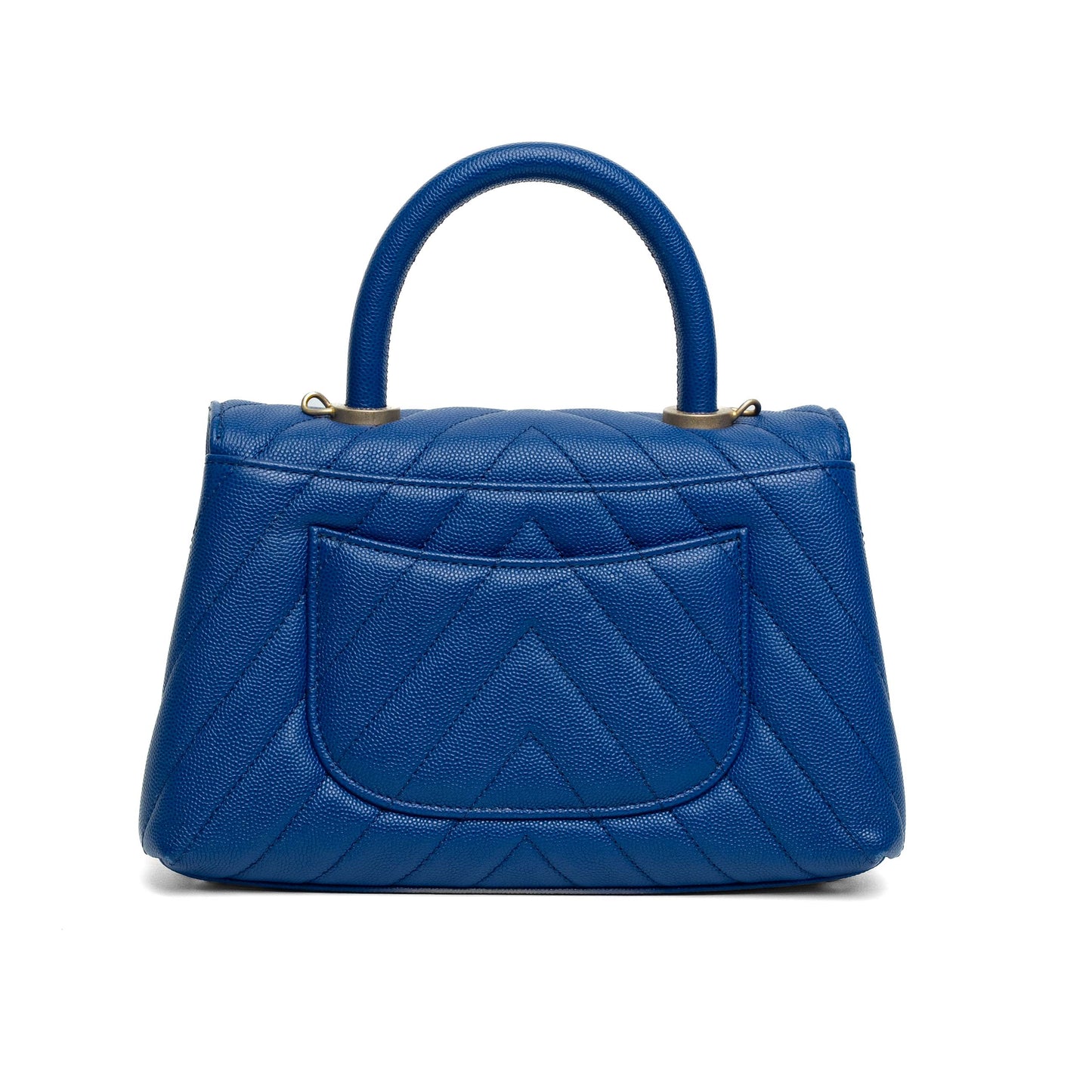 Chanel Blue Chevron Caviar Top Handle Bag