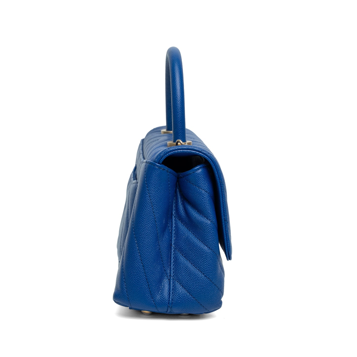 Chanel Blue Chevron Caviar Top Handle Bag