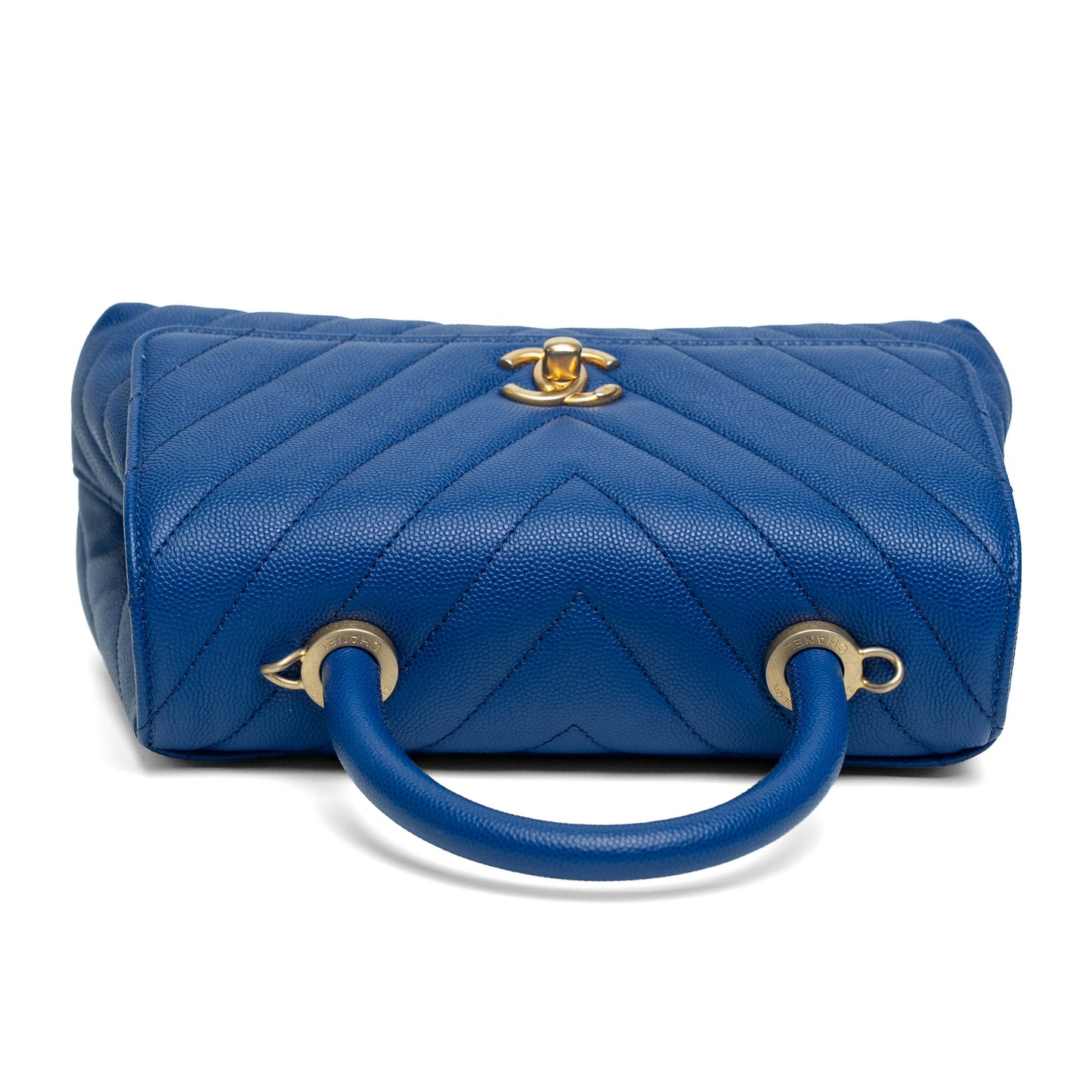 Chanel Blue Chevron Caviar Top Handle Bag