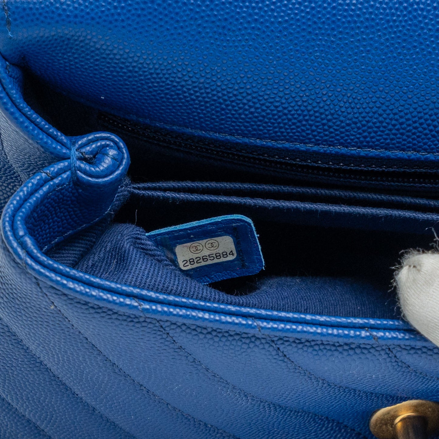 Chanel Blue Chevron Caviar Top Handle Bag